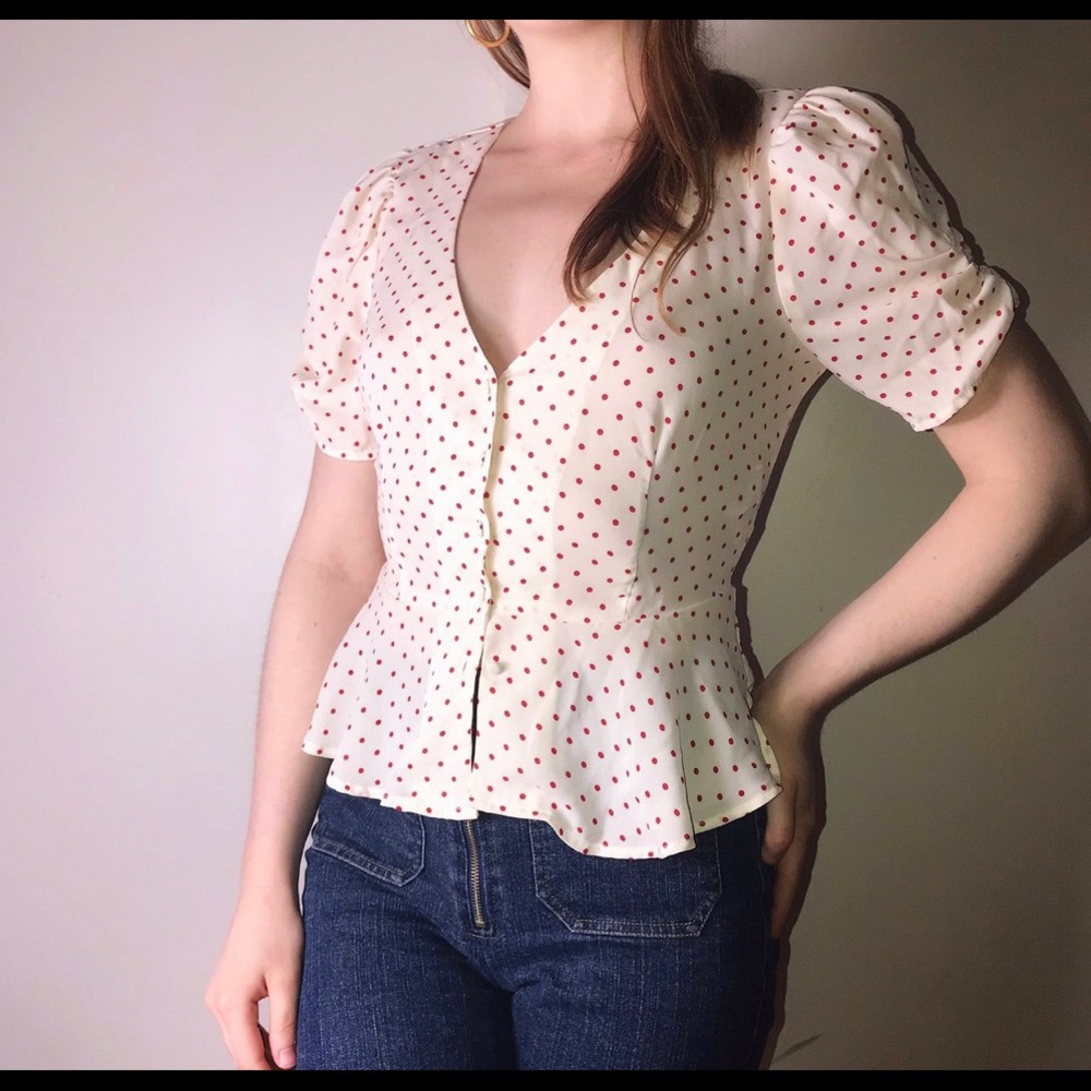 NWT F21 Sweetheart Neckline Polka Blouse